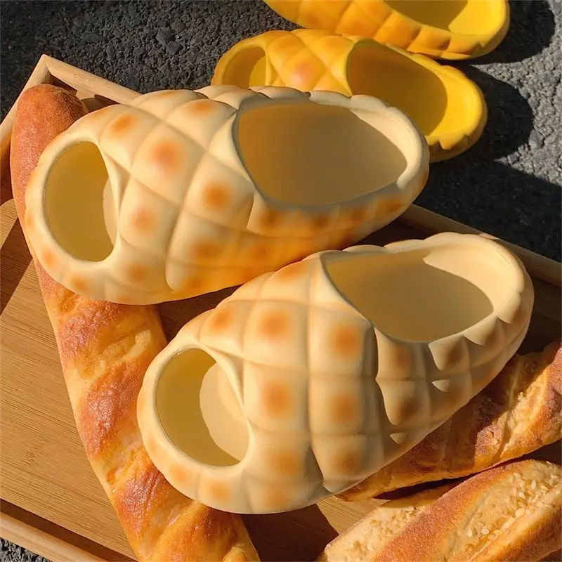 2025 designer falso abacaxi pão chinelos mulher chunky plana slides com eva nuvem sapatos para mulher 2025 verão praia flip flops