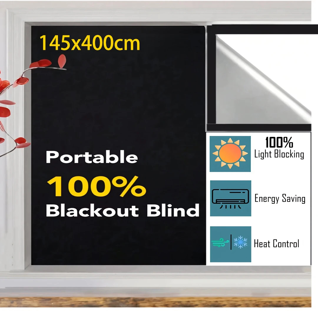 100% Verdunkelungsfolie für Fenster, Dunkelste Lichtblockierende Schwarze Sichtschutzfolie für Haus und Wohnung, Getönte Glasfolie, Vorhang für Schlafzimmer, UV-Sonnenschutz