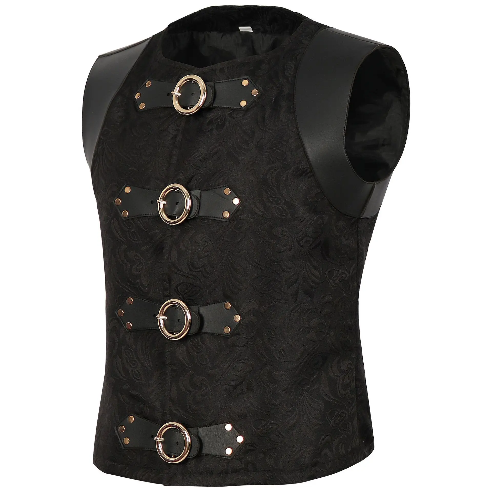 Black Belt Buckles Sleeveless Gothic Jacket Vintage Medieval Renaissance Vest Cosplay Steampunk Waistcoat Man Victorian Top