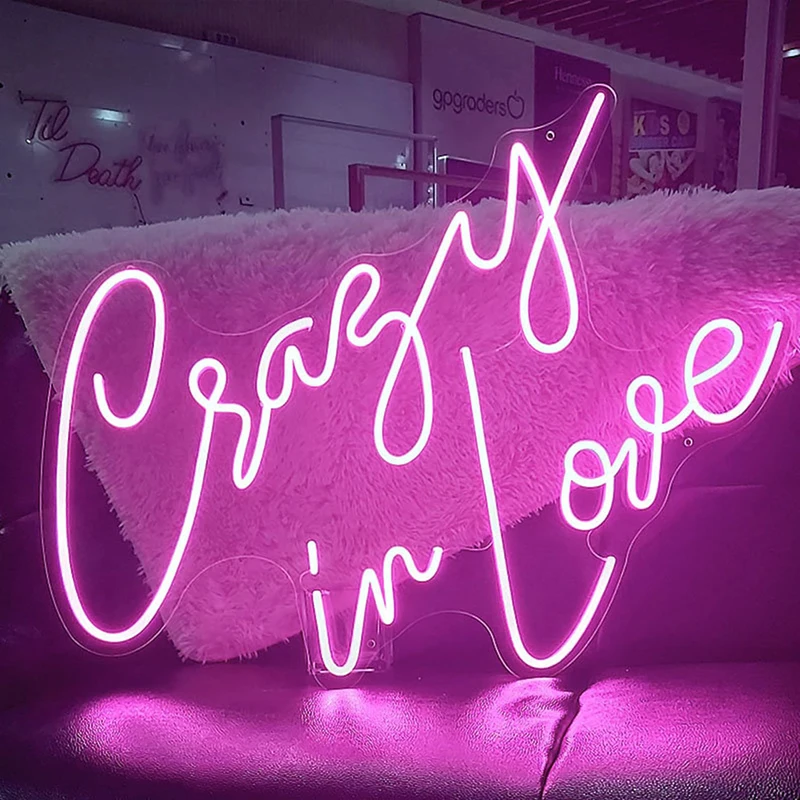 Crazy in Love Neon Sign for Bedroom, Living Room Decor, Neon Light, Casa, Pub, Bar, Decoração de Parede, Casamento, Noivado, Casais, Lovers Gift