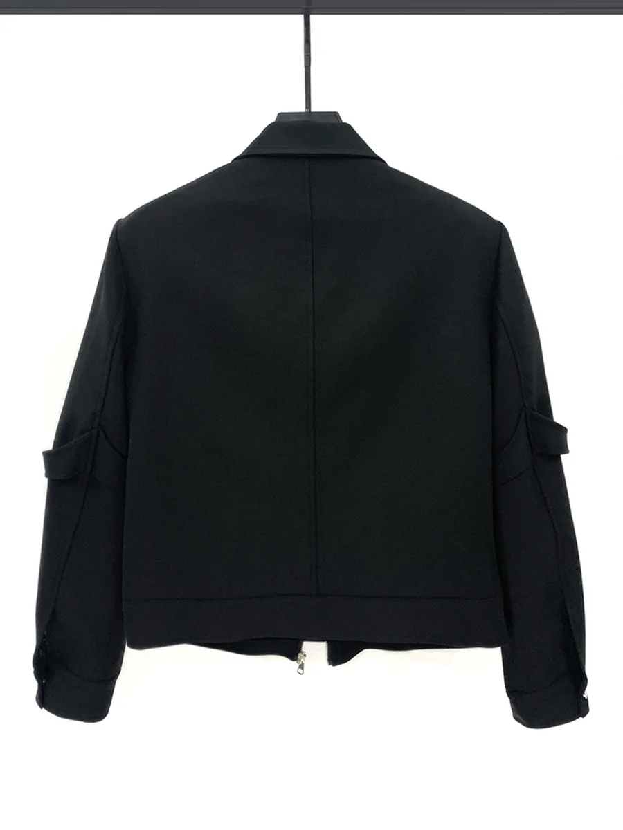 Autumn Winter Trendy Metal Buckle Design Short Jacket Stylish Men's Personality Loose Casual Turn-Down Collar Long Sleeve Coat