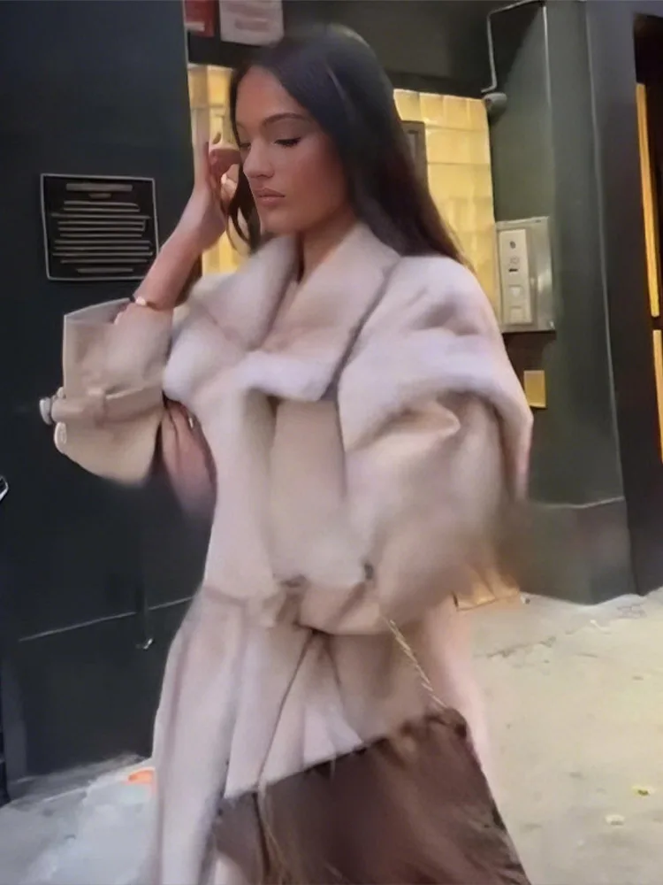 Moda patchwork finta pelliccia di visone giacca lunga manica lunga girocollo cappotto lungo peloso 2025 nuova signora autunno inverno capispalla