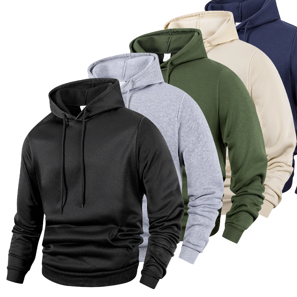 Men's Casual Thicken Hoodies Autumn Winter Long Sleeve Pullover Fashion Loose Solid Color Sweatshirt Spring Warm Outdoor Hoody