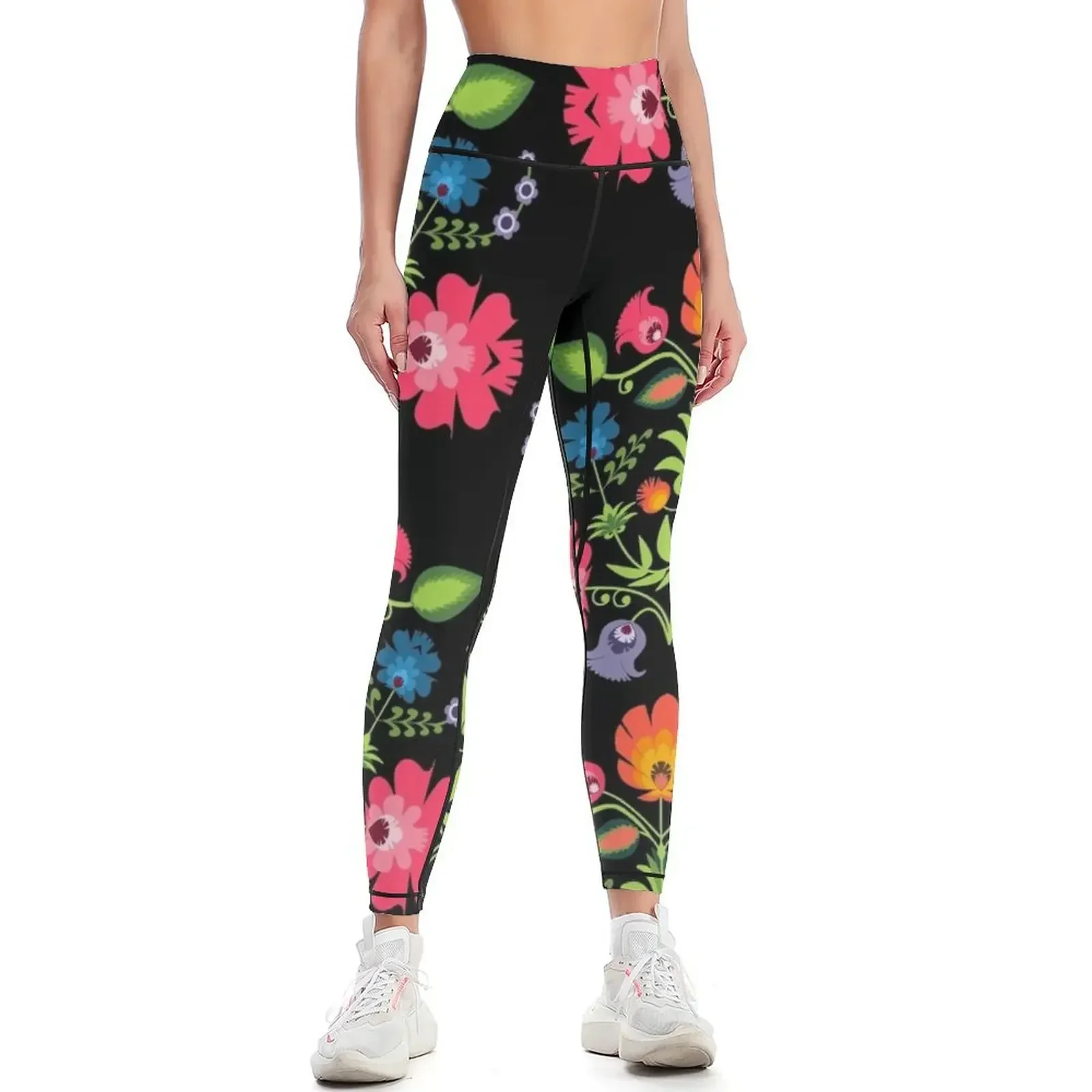 

Polish Folk Flowers on Black Leggings exercise clothing for push up fitness push up legging sport legging Womens Leggings