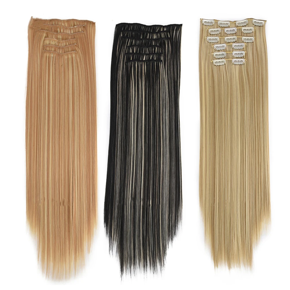 6Pcs/Set Clip In Hair Extensions Hair Extensions Thick Long Lace Weft Lightweight Synthetic Hairpieces For Women