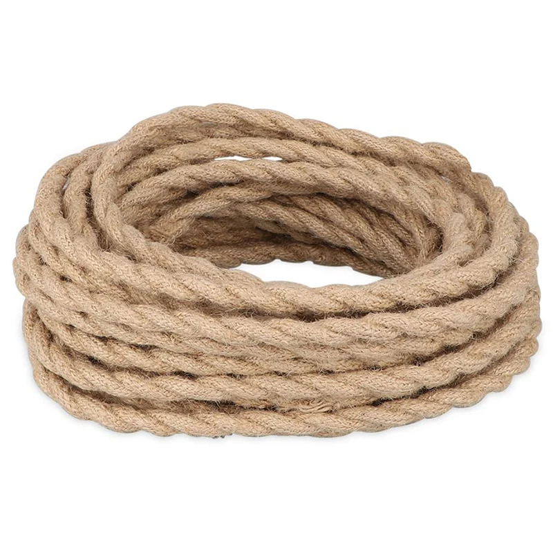 3M 5M 10M 2 Core Twisted Cable Hemp Rope Electrical Wire Retro Edison Style Copper Vintage Lamp Cord Textile Pendant Light Wire