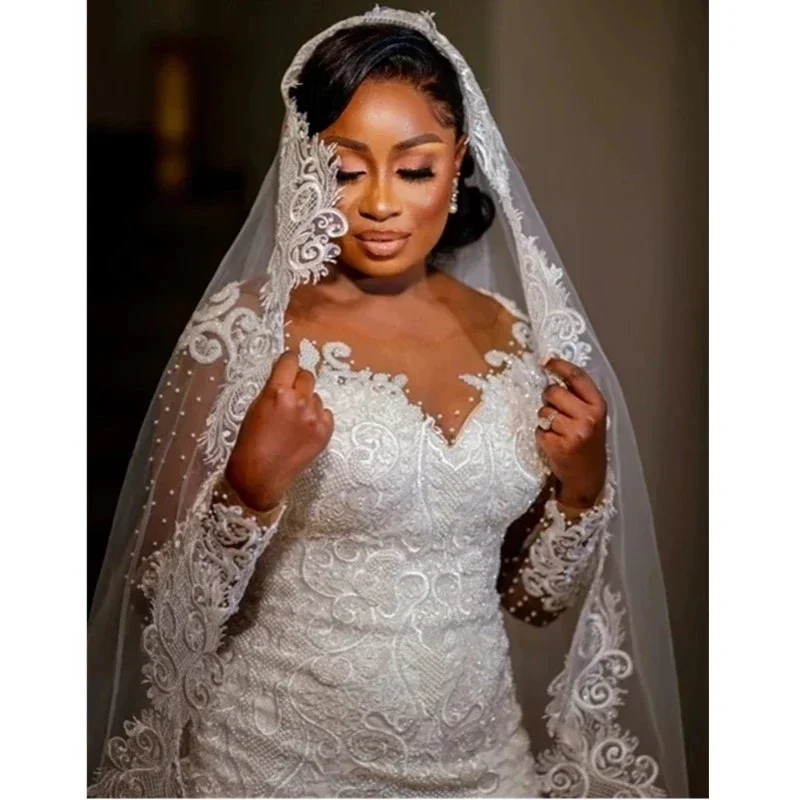 

Индивидуальные свадебные платья с глубоким V-образным вырезом, длинными рукавами-иллюзиями, кружевные свадебные платья для невесты, многослойные платья в стиле кантри, Robes De mariée