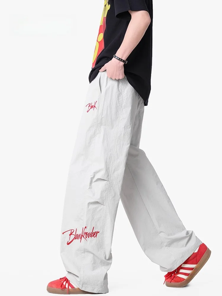 

MMOPTOP Summer American Retro Thin Straight Leg Casual Pants Men's Pure Color Loose Fit Low Waist Long Youth Faion Sle