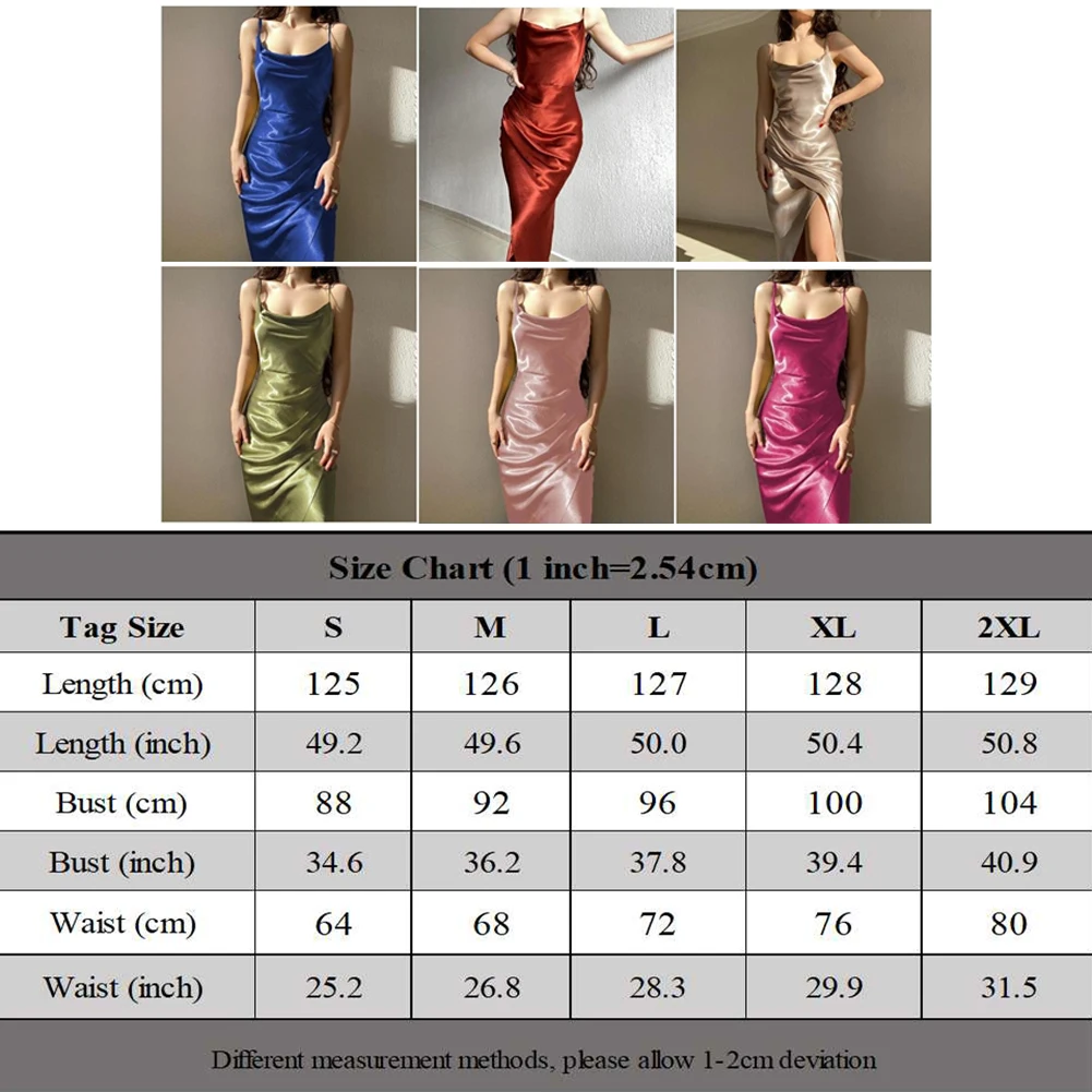 فستان بحمالات بفتحة من الساتان للحفلات اليومية قليلاً قابل للتمدد بلون سادة للربيع والشتاء والخريف وطول مثير بكوب منخفض #5