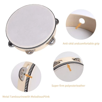 Tambourine for Adults 4 6 8 10 Inch Hand Held Drum Bell Birch Metal Jingles Percussion Gift Musical Educational Instrument