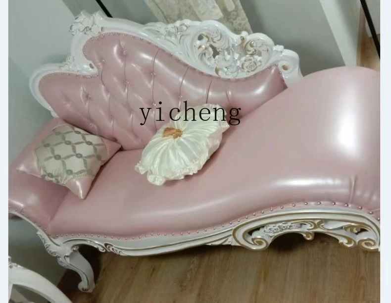 Master Bedroom High-Grade Solid Wood Carving Beauty Bed Princess Single Lazy Chaise Longue
