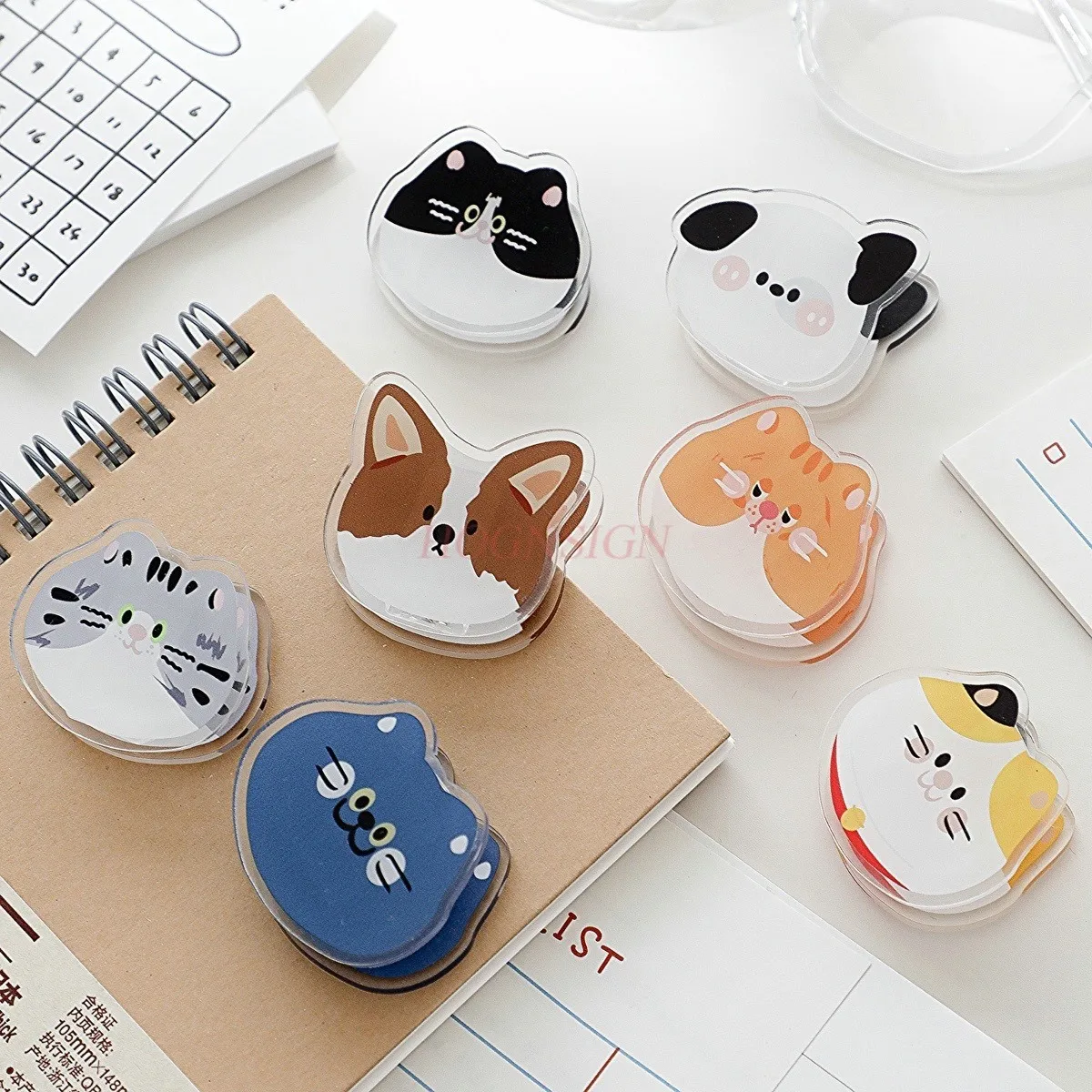 7pcs Cat and Dog Acrylic Small Clips Set of 7 Stationery Decorations, Booklet Clips, Long Tail Clips, Ticket Clips