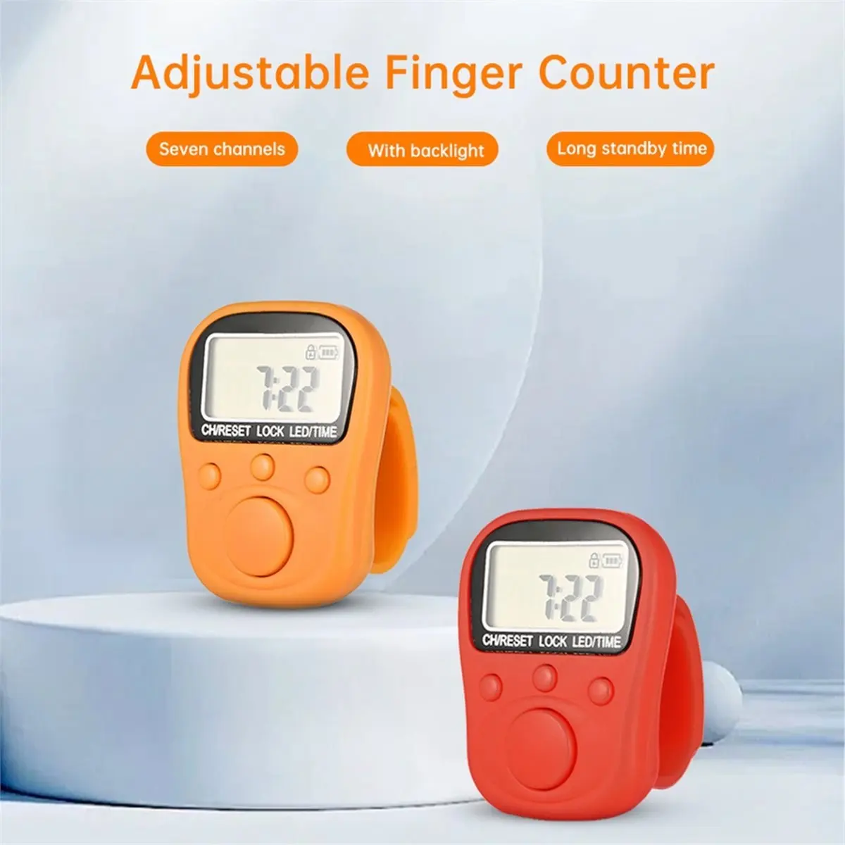 Adjustable Finger Ring Electronic Counter 7-Channel Backlit Function Counter with Locking Rechargeable Counter Yellow