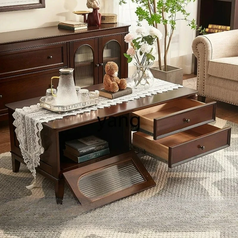 LMM retro all-solid wood coffee table small apartment tea table modern simple cream style furniture
