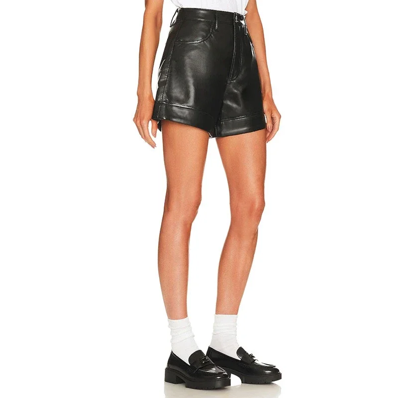 Women's Sexy Black PU Leather High Waist Shorts, Tight, Gothic, Street Fashion, Y2K, Hot Girl Outfit, Summer, 2023