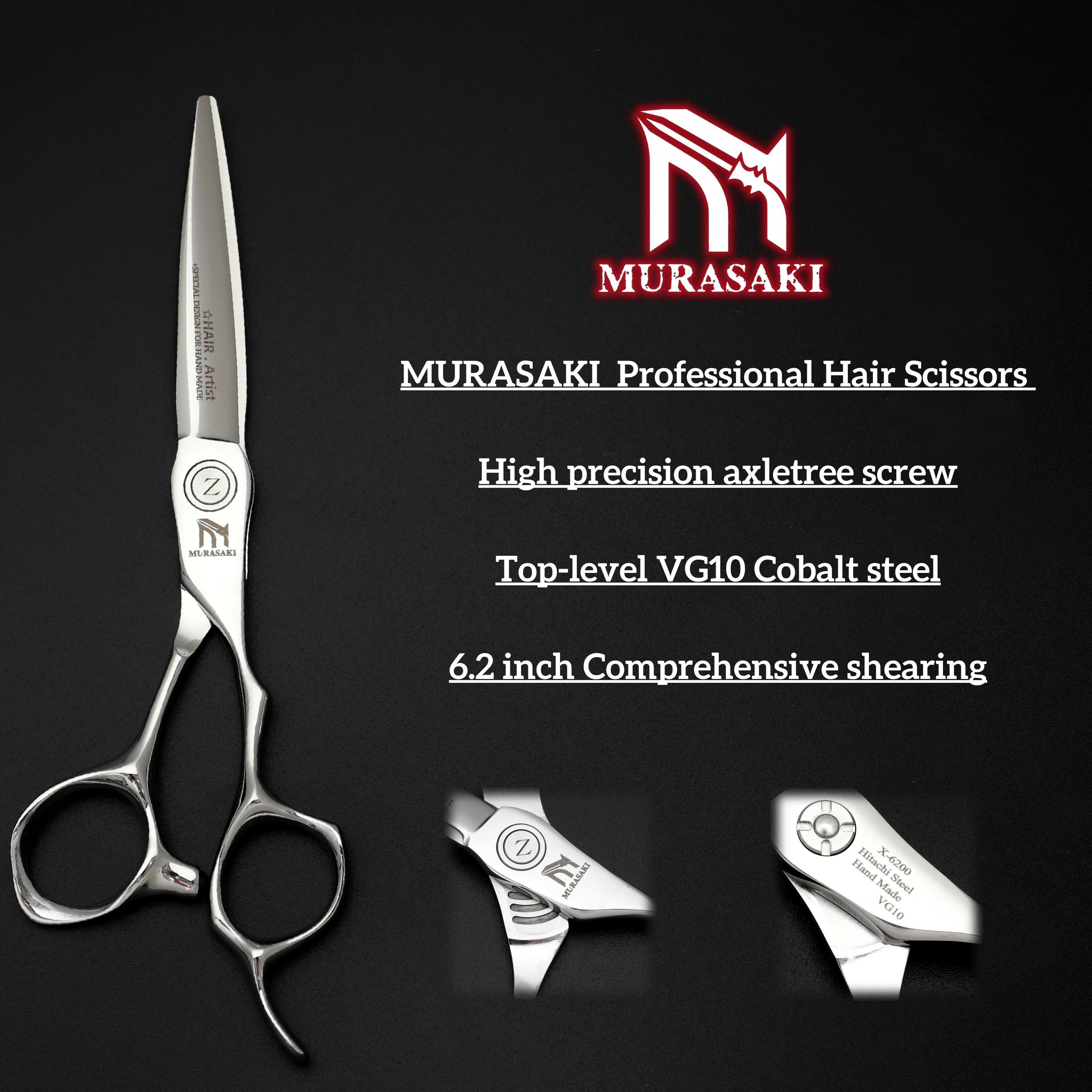 

MURASAKI Professional barber scissors，6.2 inch flat shears，Grey coating hairdressing scissors，Salon High-end hair cutting tools