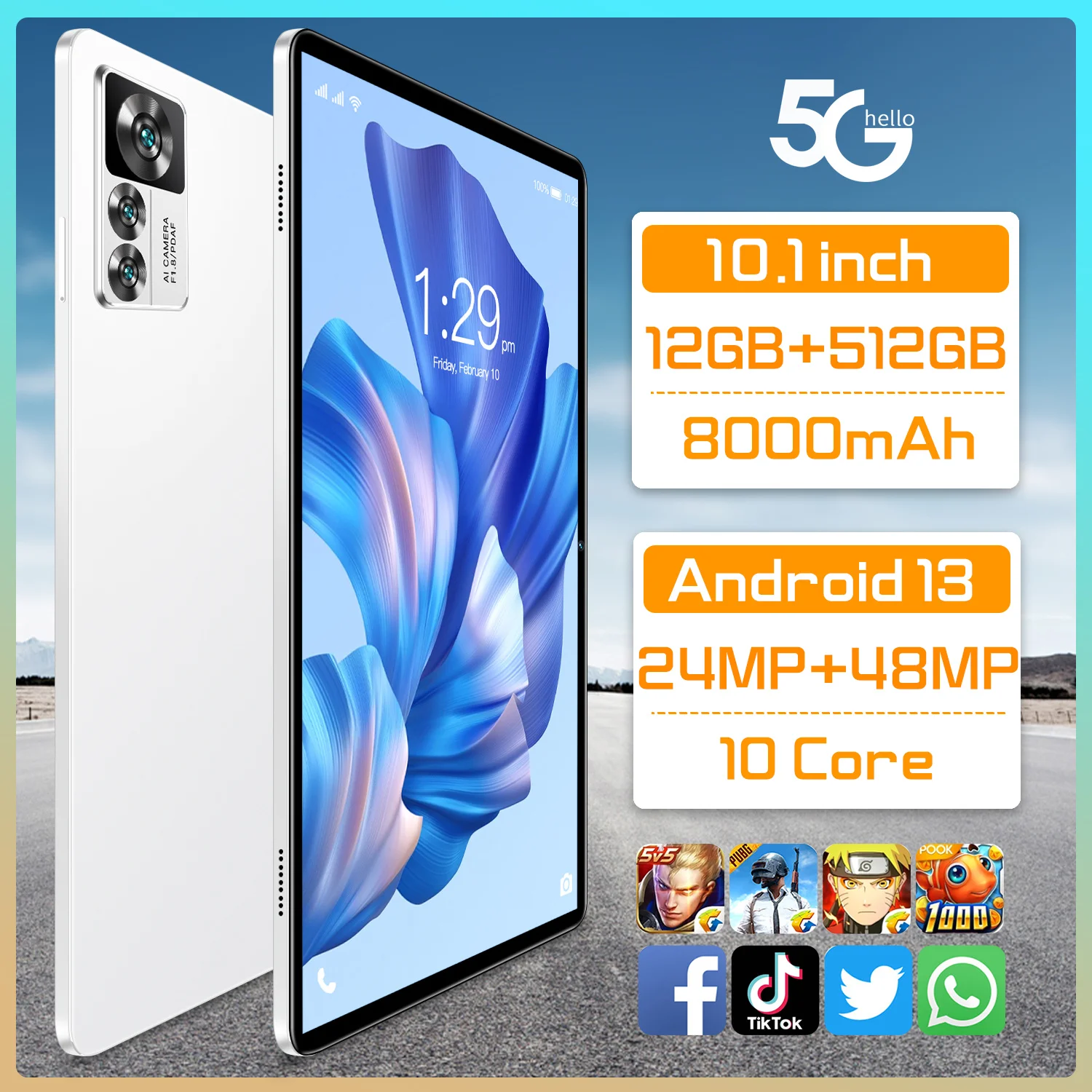 2024 Global Model Nieuwe 12spro Tablet Android 13 Dual SIM Dual Standby 16GB ROM Bluetooth GPS HD 4K Groot Scherm Tabletten Draagbare