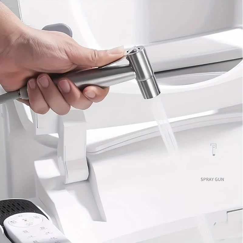 3-Piece Bathroom Flushing Set, Stainless Steel Handheld Spray Gun, 2M, 3M, 5M Extension Pipes and Nail-Free Wall Mount