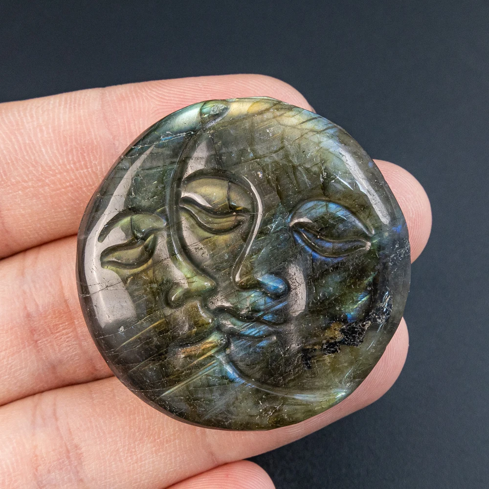 1Pcs Flash Labradorite Pendant 42X42X8MM Carved Sun Moon Pendants for Jewelry Making DIY Necklace Crafting