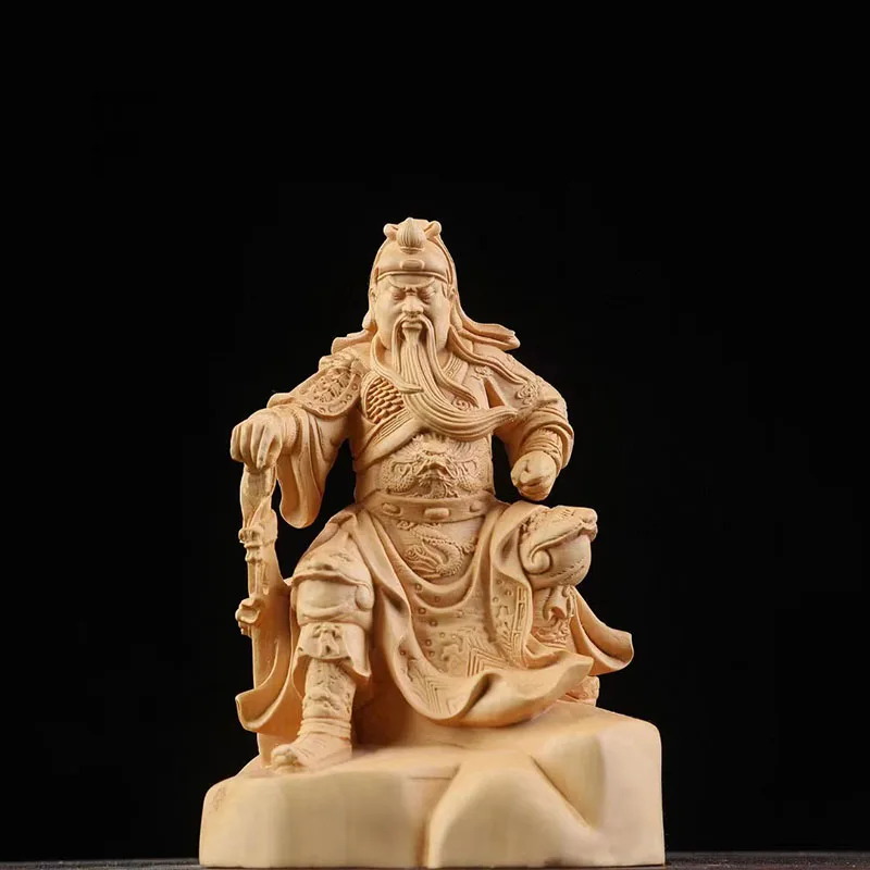 Wooden Loyalty Guan Gong Figure Statue Solid Wood Carving China Luckfalls Guan Yu Home Room, Office Decoration Art Accessories