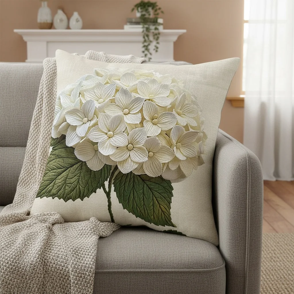 2pcs Vintage Cream Hydrangea Floral Throw Pillow Covers  Farmhouse Decorative Cushion Cases for Sofa Bedroom Living Room