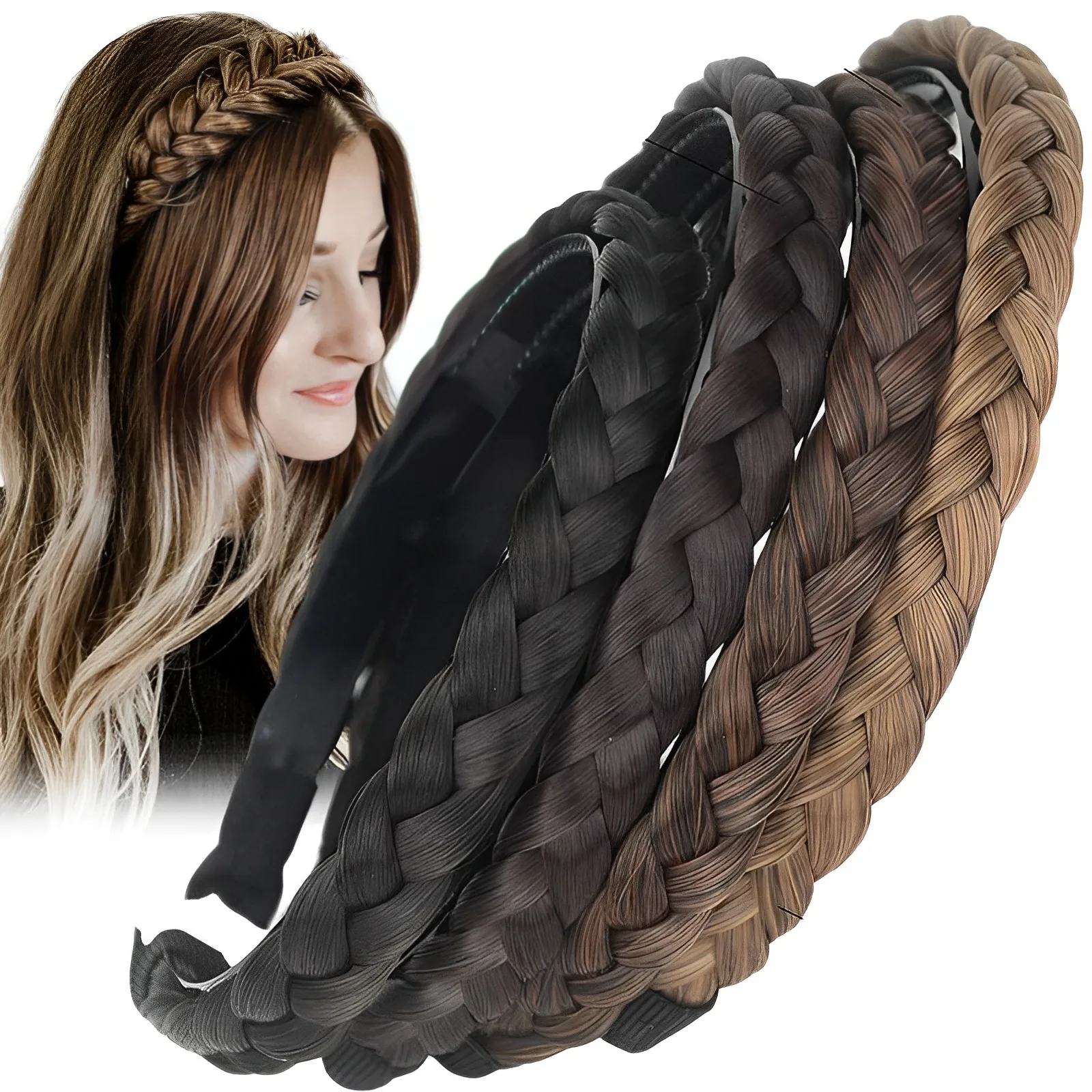 Wig Twist Headbands for Women Wide Fishbone Braids Hairbands Handmade Retro Head Hoop Hair Styling Headwear Hair Accessories