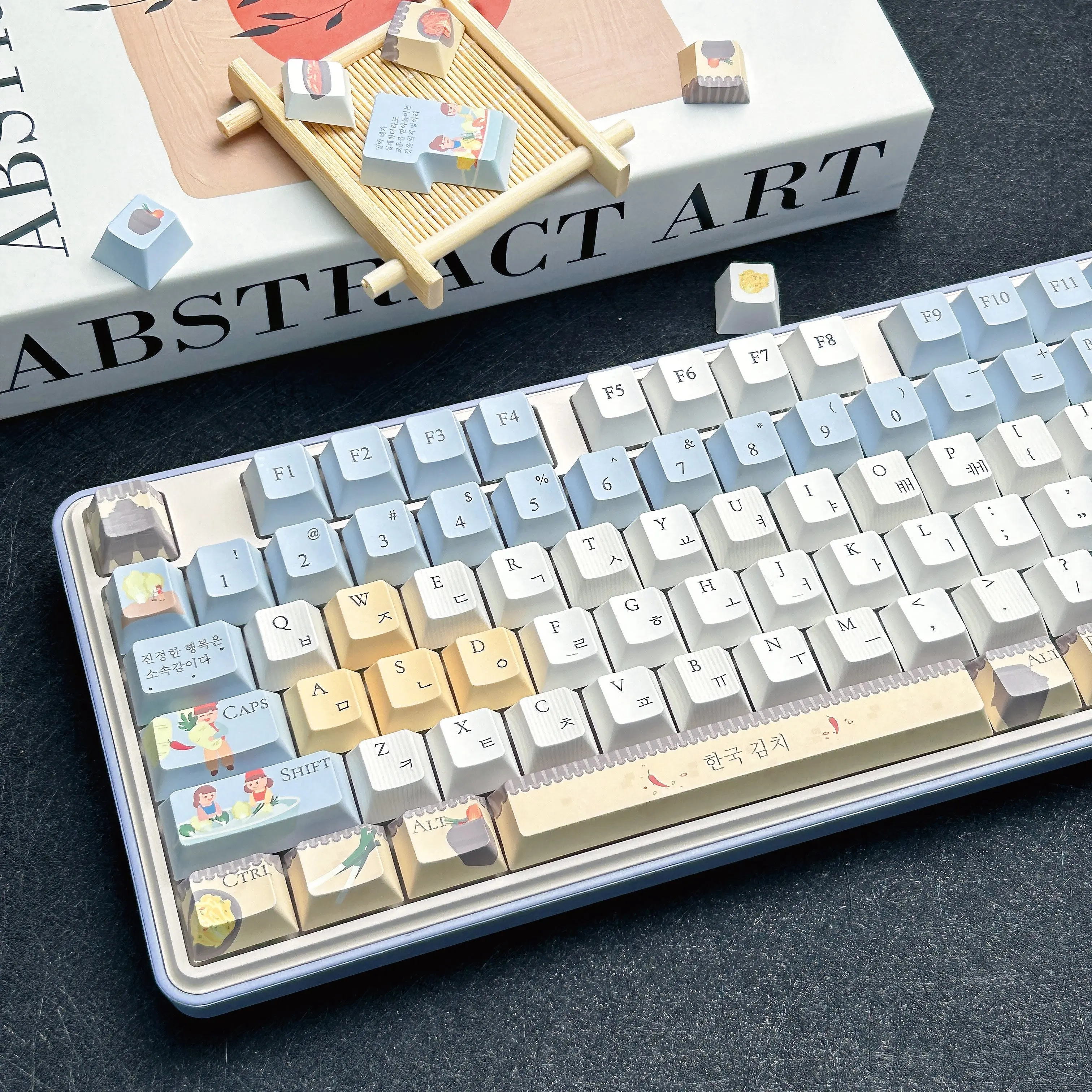 Kimchi Theme Hangul Keycap Cherry Profile Morandi Color PBT Custom Korean Keycaps for Aula F75/F75Pro/F87 Mechanical Keyboard