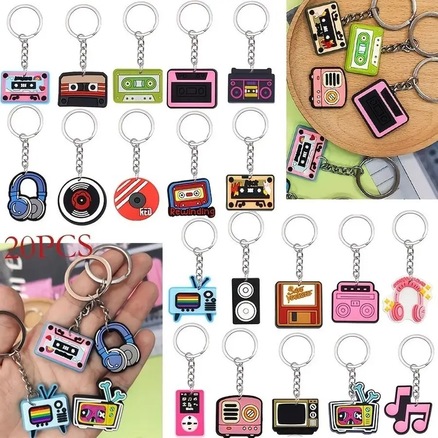 1/5/10/20/50/100pcs Retro Music-Themed Keychain Charms Suitable for Backpack Accessories: Vintage Cassette Tape, CD, Microphone,