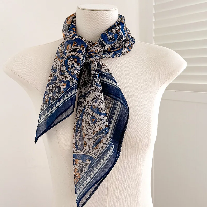 

2025 New Silissa Silk Women's Square Scarf Shawls Spring Summer Light Luxury Silky Smooth Paisley Printing Decorative Silk Scarf