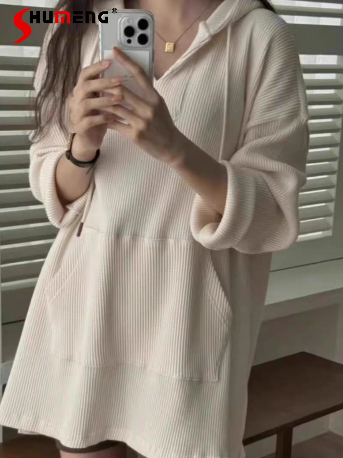 

Women's Hoodies Dresses 2024 Autumn Winter Fashion Retro Hooded Loose Straight Pocket Dress Side Split Solid Color Short Dresses