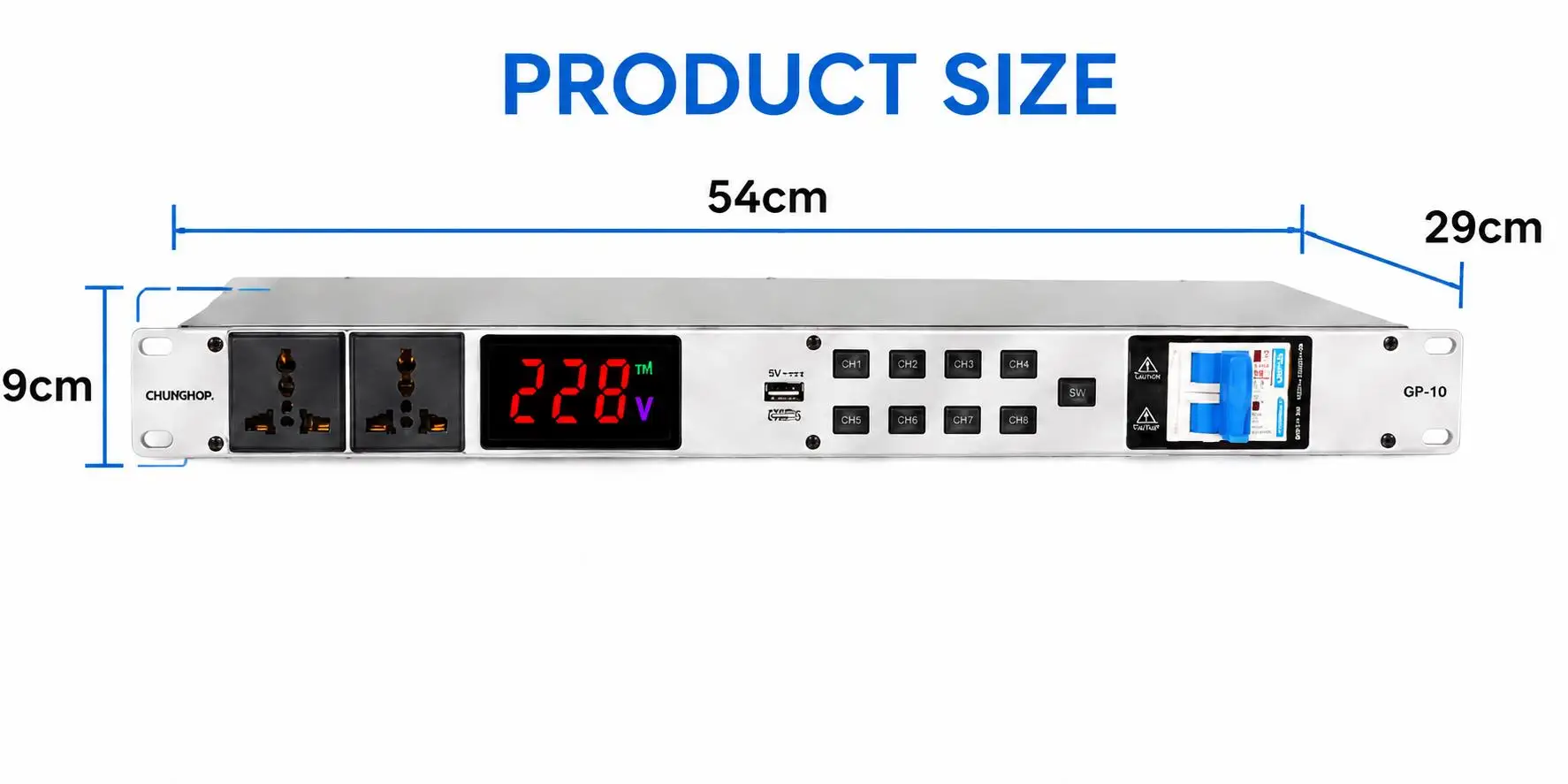 Gooermi DT10 8+2 Way Power Sequencer 10 Socket Power Distributor with External Switch, Independent Switch for Each Channel
