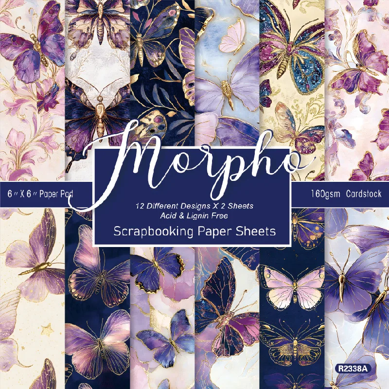 Vintage Purple Blue Morpho Butterfly Gold Foil Marble Pattern Background Scrapbook Paper Cardmaking Junk Journal DIY Collage