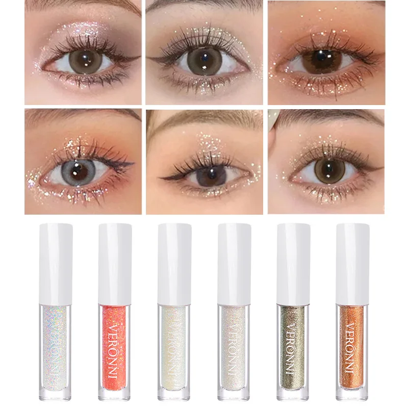 Resaltador de brillo de 6 colores, sombra de ojos líquida, delineador de ojos duradero, resistente al agua, brillo dorado, Maquillaje, herramienta de belleza, cosméticos