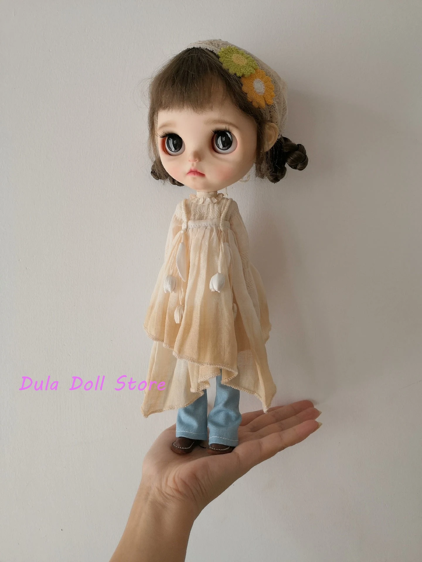 

Dula Doll Clothes Tulip sundress floral headband trouser set for Blythe Qbaby ob24 ob22 Azone Licca ICY JerryB 1/6 Doll