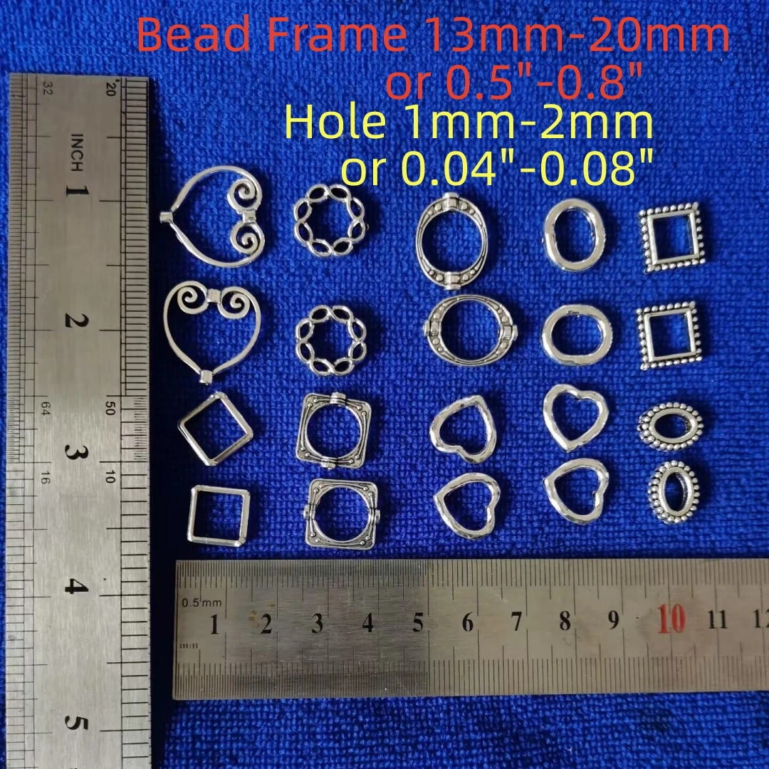 100PCS Antiqued Silver Metal Bead Frames for Jewelry Making in Storage Box