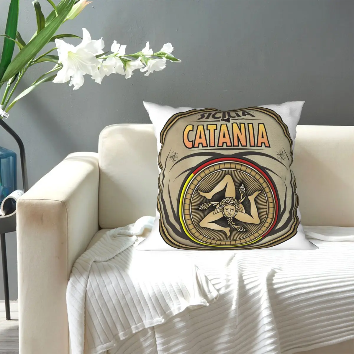 Catania Sicilia Sicily Trinacria Symbol Square Pillowcase Pillow Cover Cushion Decor Comfort Throw Pillow for Home Car