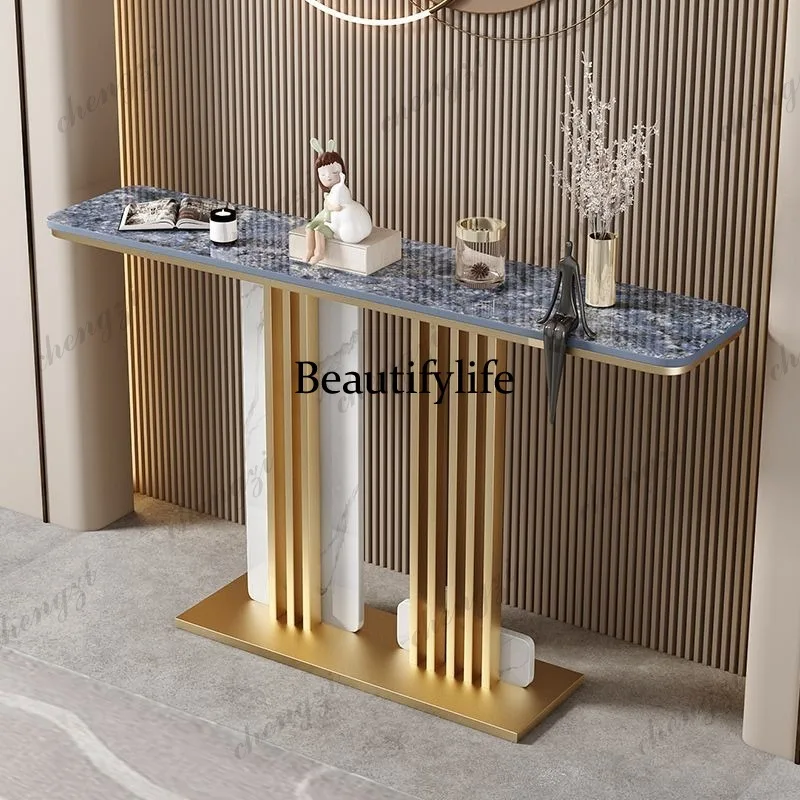 Italian-style rock slab, light luxury door platform, minimalist door cabinet against the wall, semi-circular end view table
