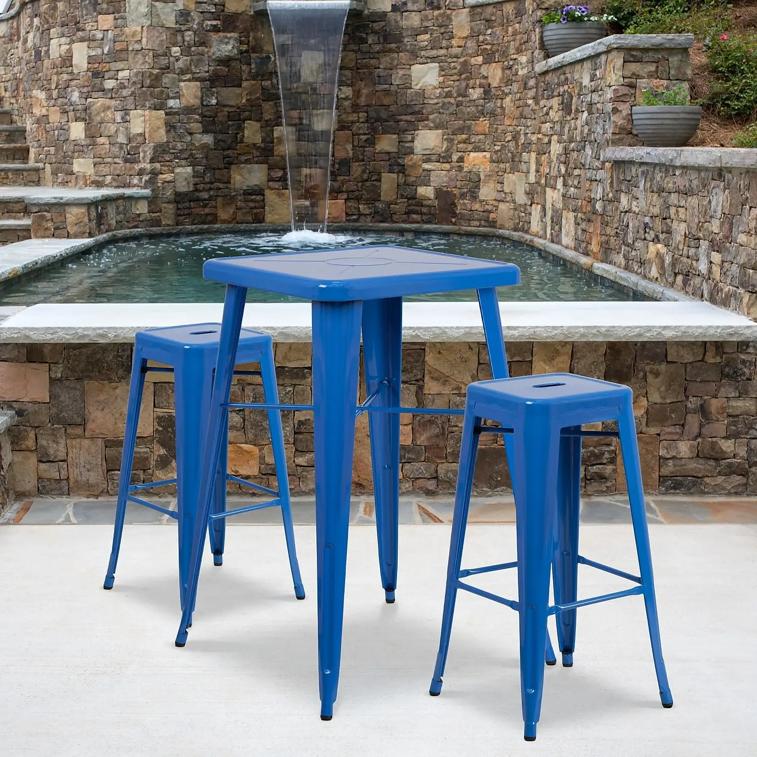 Metal Backless Bar Stool Indoor Outdoor 30 In Blue 4-Pack, Customized