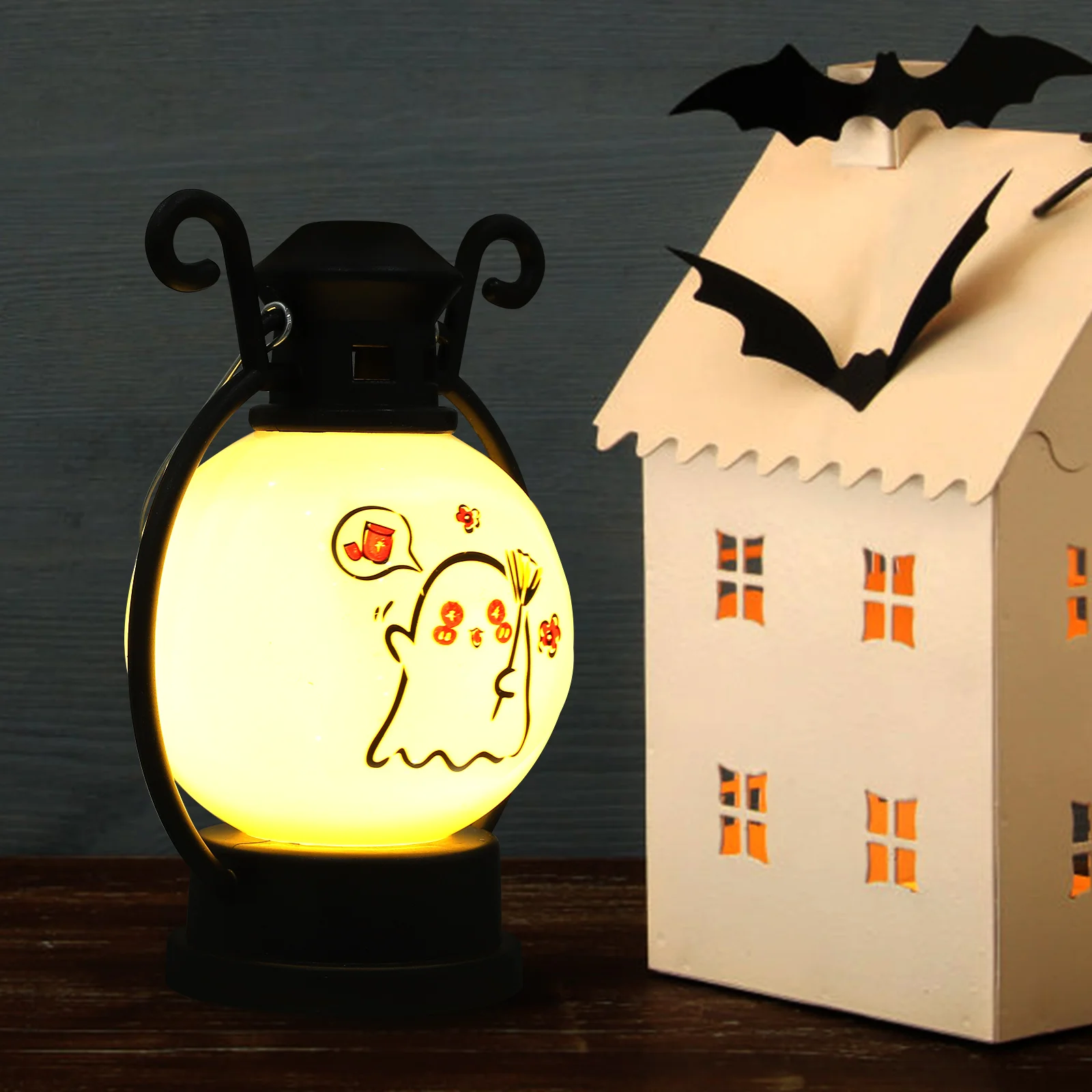 

Halloween LED Lantern Retro Table Decor Plastic Light Festive DIY Party Supplies Electronic C Halloween Decors Led Night