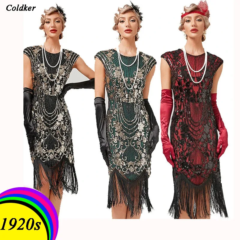 

Vestidos for Women Ladies 20s 1920s Vintage Sequin Deco Full Fringed Roaring Flapper Costume Gatsby Fancy Cosplay Dress