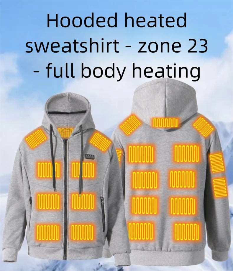 23-Zahlen-intelligenter USB-Heiz-Hoodie für Männer und Frauen, elektrisch, intelligente Heizung, Fleece-Liner, beheiztes Sweatshirt, Outdoor-Sportbekleidung – Detail 1