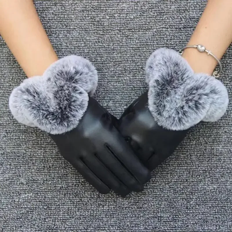 

Winter Women Gloves Touch Screen Faux Rabbit Leather Mittens Lady Female Outdoor Driving Warm Gloves Winter Men's