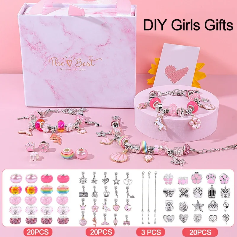 DIY Beaded Bracelet Set with Storage Box for Girls Gift Acrylic European Large Hole Beads Handmade Diy Jewelry Making Kit Toys