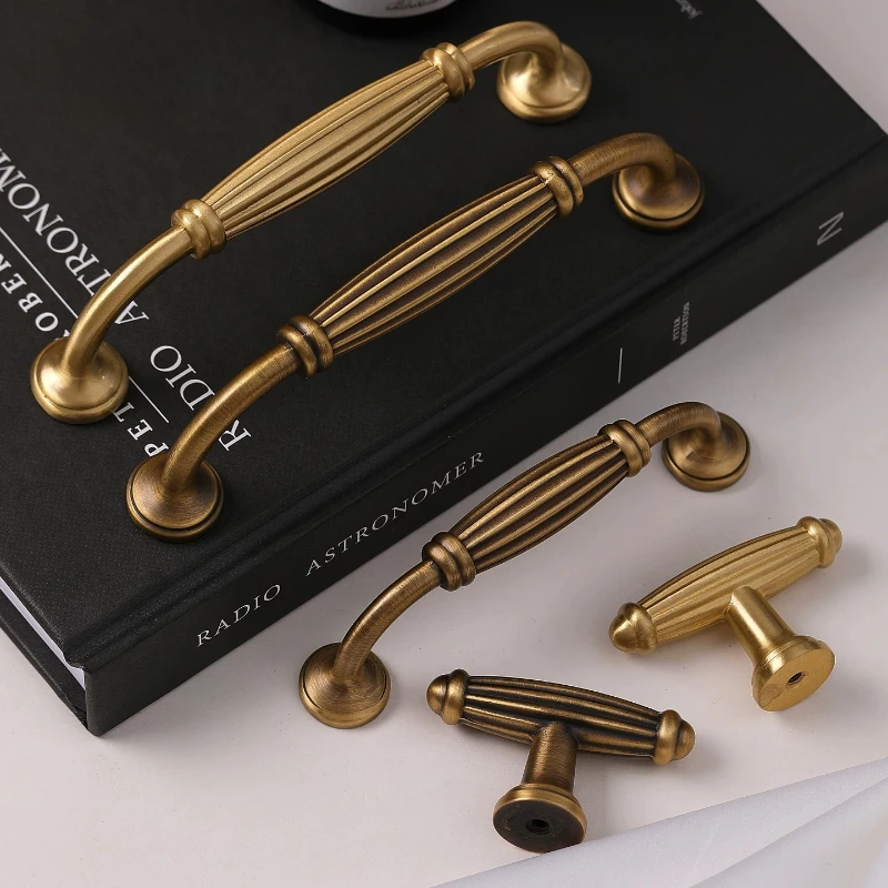 Brass French Handle Light Luxury Style Wardrobe Drawer Cabinet Gold European Cabinet High End Bronze Middle Ancient Style Handle