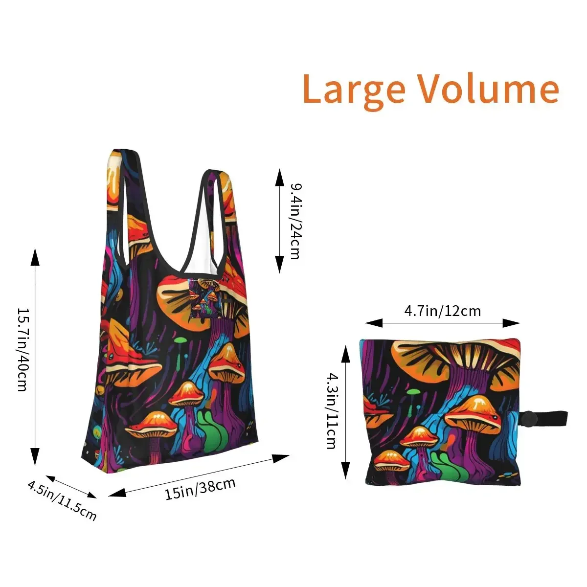 Acid Trippy Weird Psychedelic Wavy Mushroom Shopping Bag Portable Tote Bags Reusable Shoulder Shopper Bag Groceries Handbag