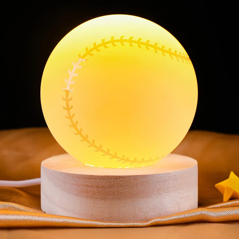 Creative 3D Engraved LED Night Light Crystal Ball Decor – Basketball, Football, Badminton Design