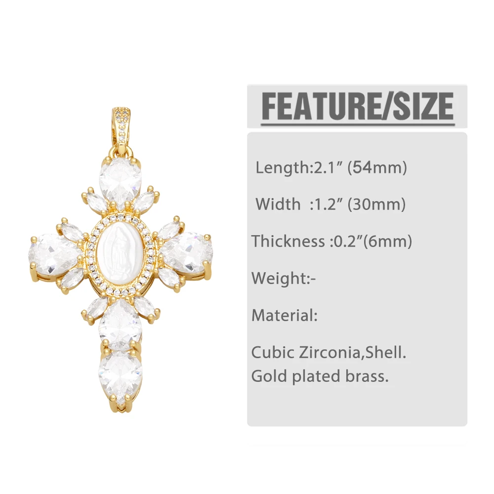 OCESRIO Trendy Large White Crystal Cross Pendant for Necklace Copper Gold Plated Enamel Eye DIY Jewelry Making Supplies pdtb296