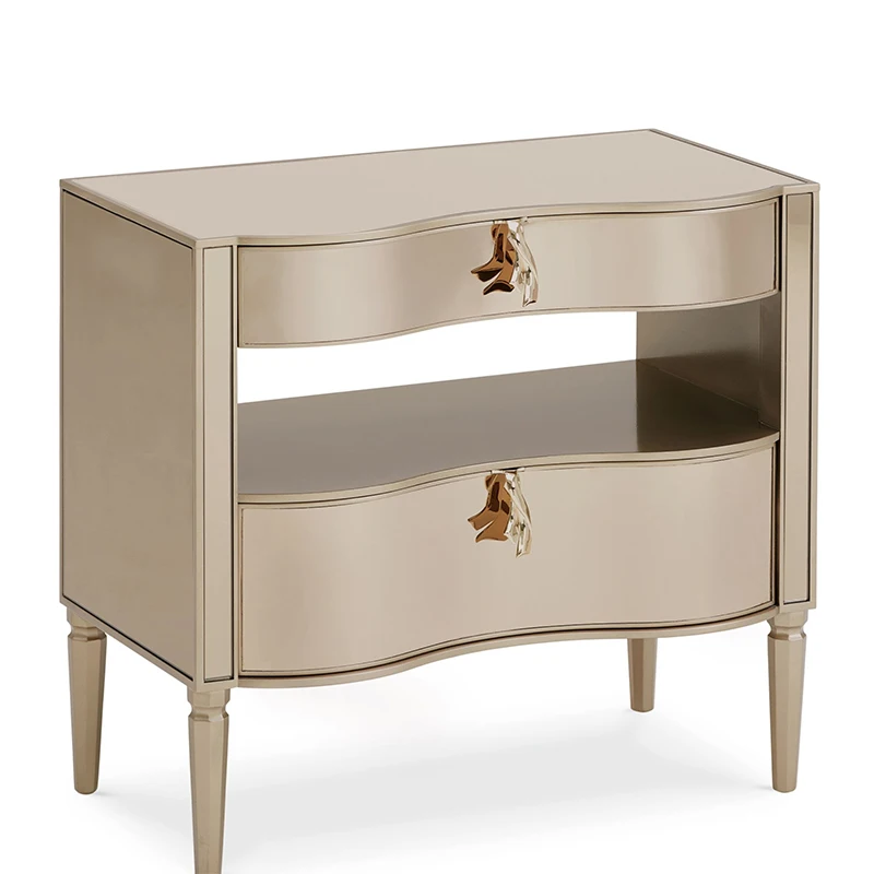 

Modern solid wood bedside table glass desktop home hotel drawer