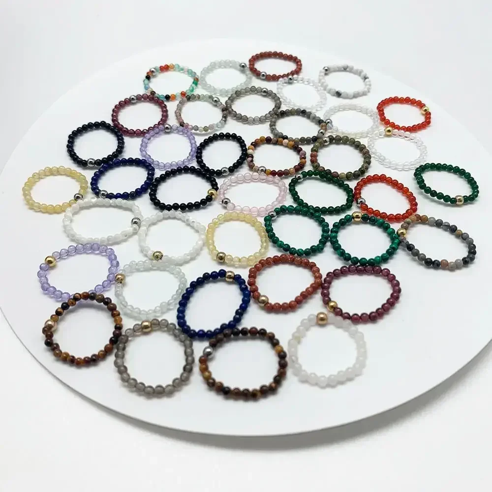 Bohemian Handmade Natural Stone Rings Women With Stainless Steel Bead Multi Color Party Beaded Ring Jewelry Gift Adjustable