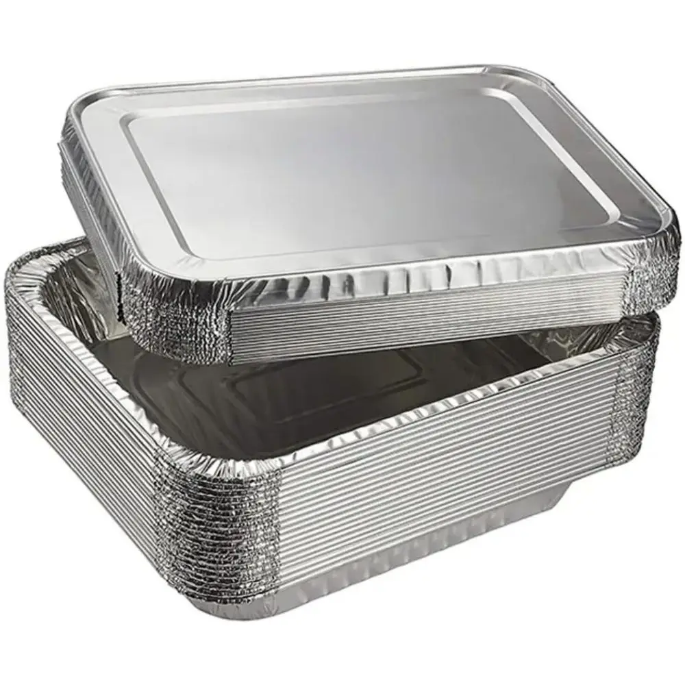 

20-Pack 21 x 13 Aluminum Foil Pans with Lids - Large Deep Steam Pan for Catering, Baking, Roasting & Reheating